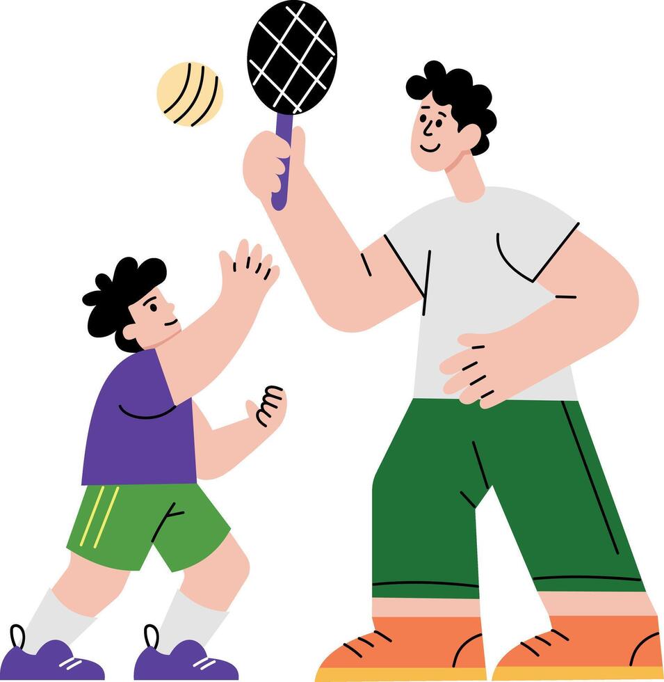 A flat style illustration showing father son playing vector
