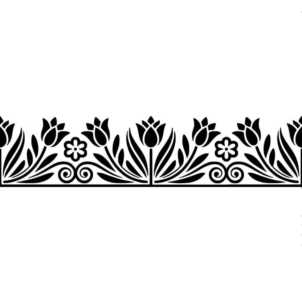Elegant Floral Border Illustration, Black on Cream, Decorative Element vector