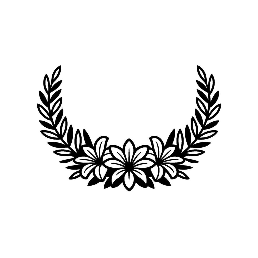 Minimalist Black Floral Wreath Illustration on White Background vector