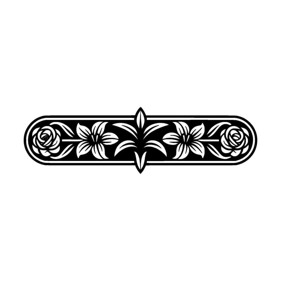 Elegant Floral Scroll Element in Black and White, Geometric, vector