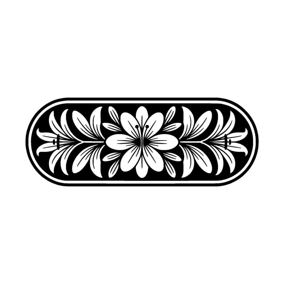 Elegant Floral Oval in Black and White, Decorative Element vector