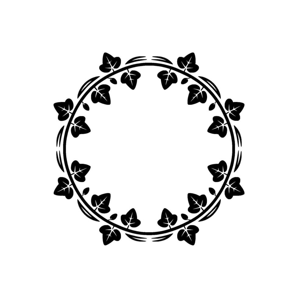Black Leaf Circle Frame on Light Background vector