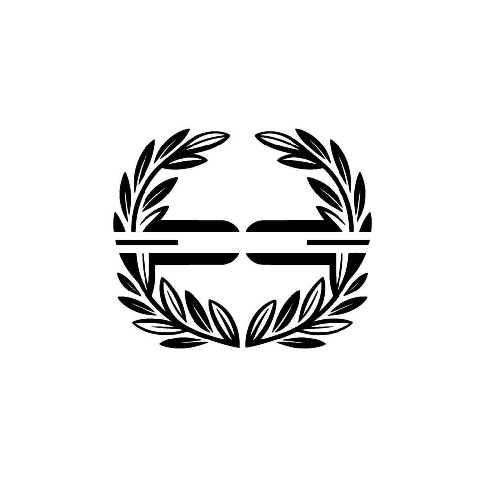 Minimalist Black White Laurel Wreath Emblem, Geometric vector