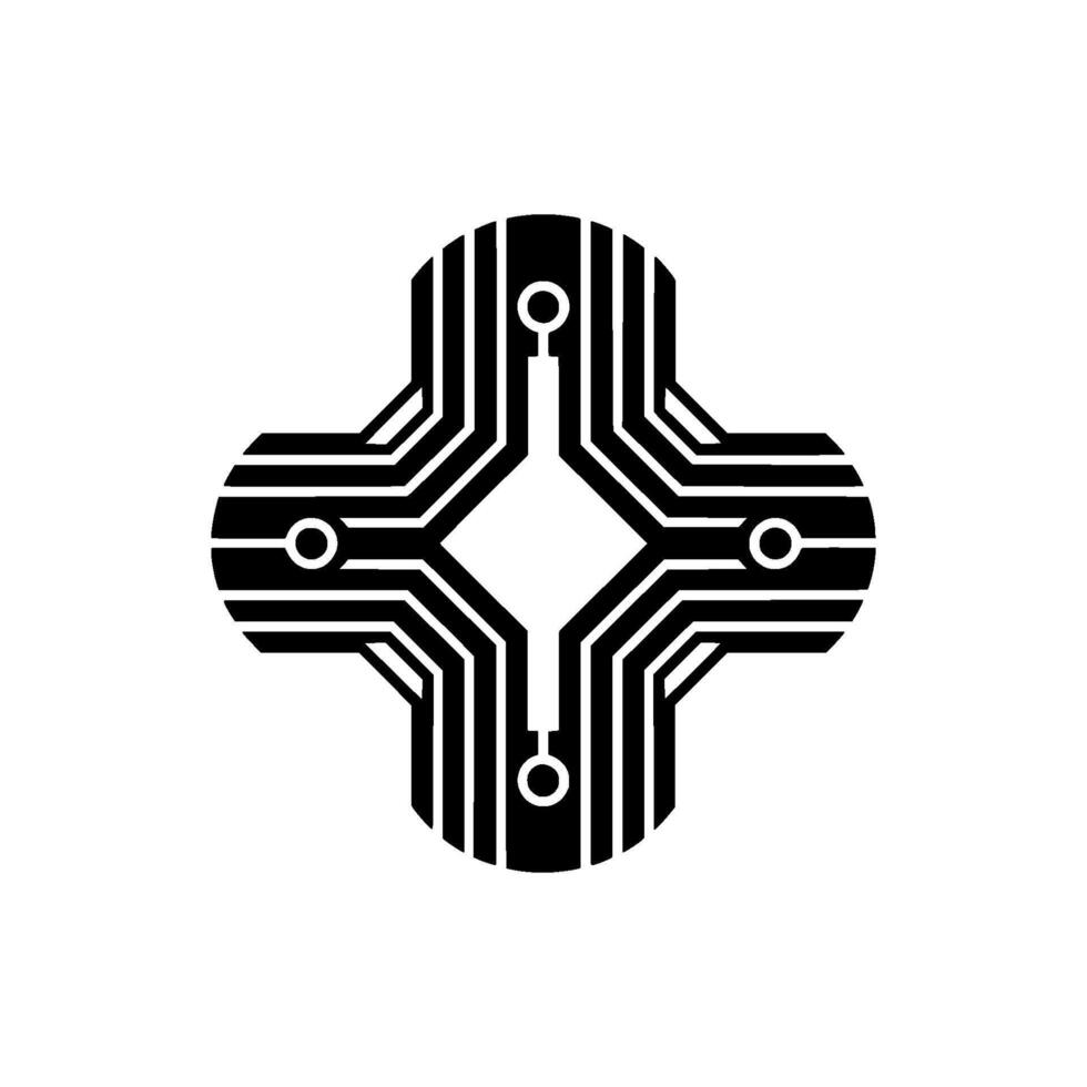 Abstract Circuit Board Cross Symbol on White Background vector