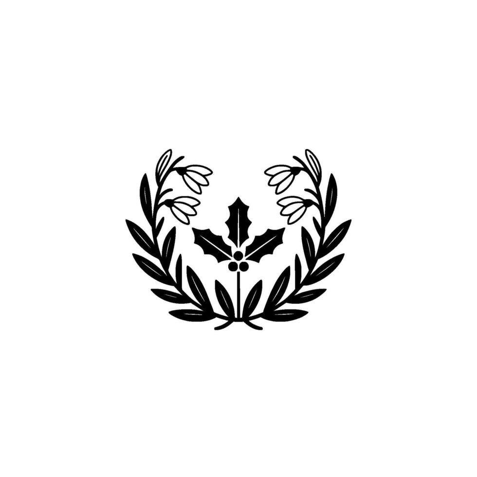 Minimalist Christmas Ornament with Holly and Snowdrops vector
