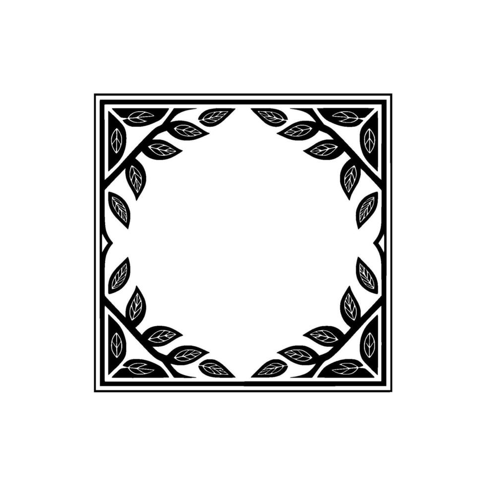 Elegant Botanical Frame, Illustration, Black White, Square vector