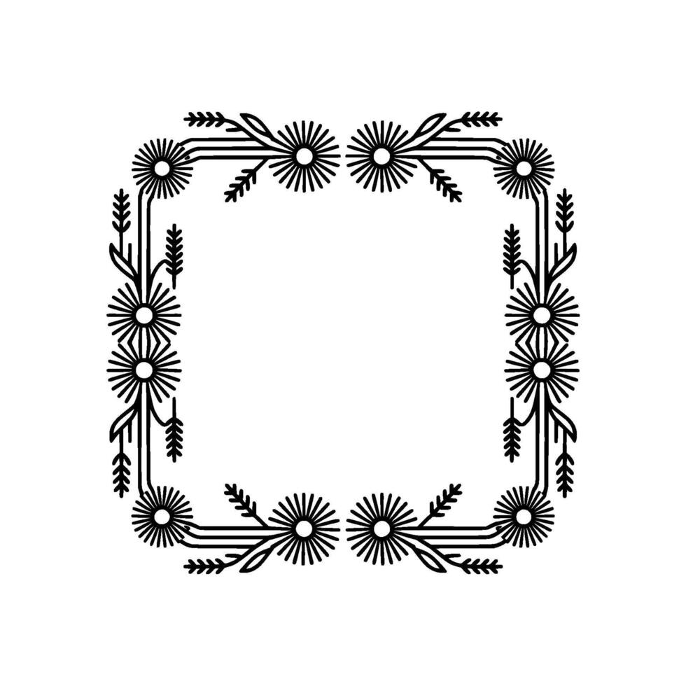 Minimalist Floral Frame Black Line Art on White Background vector