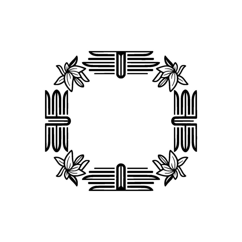 Art Deco Floral Frame in Black and White on Light Background vector