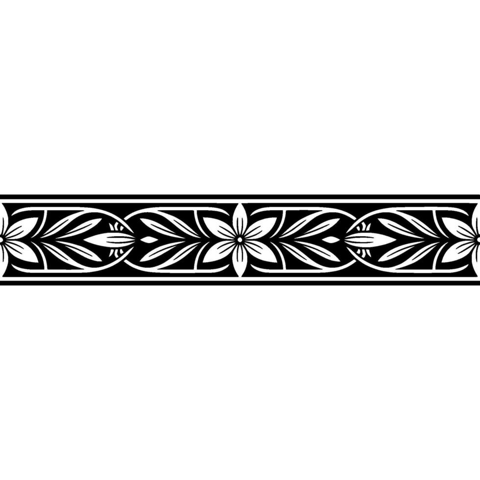Elegant Black and White Floral Border , Decorative, Repeating Pattern vector