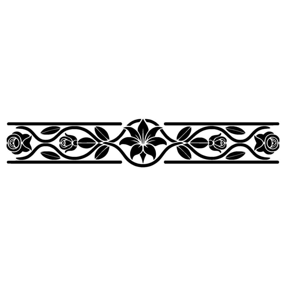 Elegant Floral Border Ornament Black , Art Nouveau Style vector