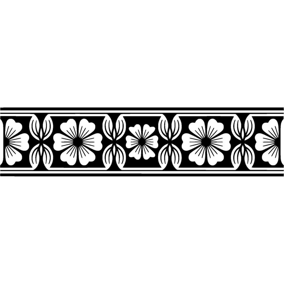 Geometric Floral Border, Black and White Seamless vector