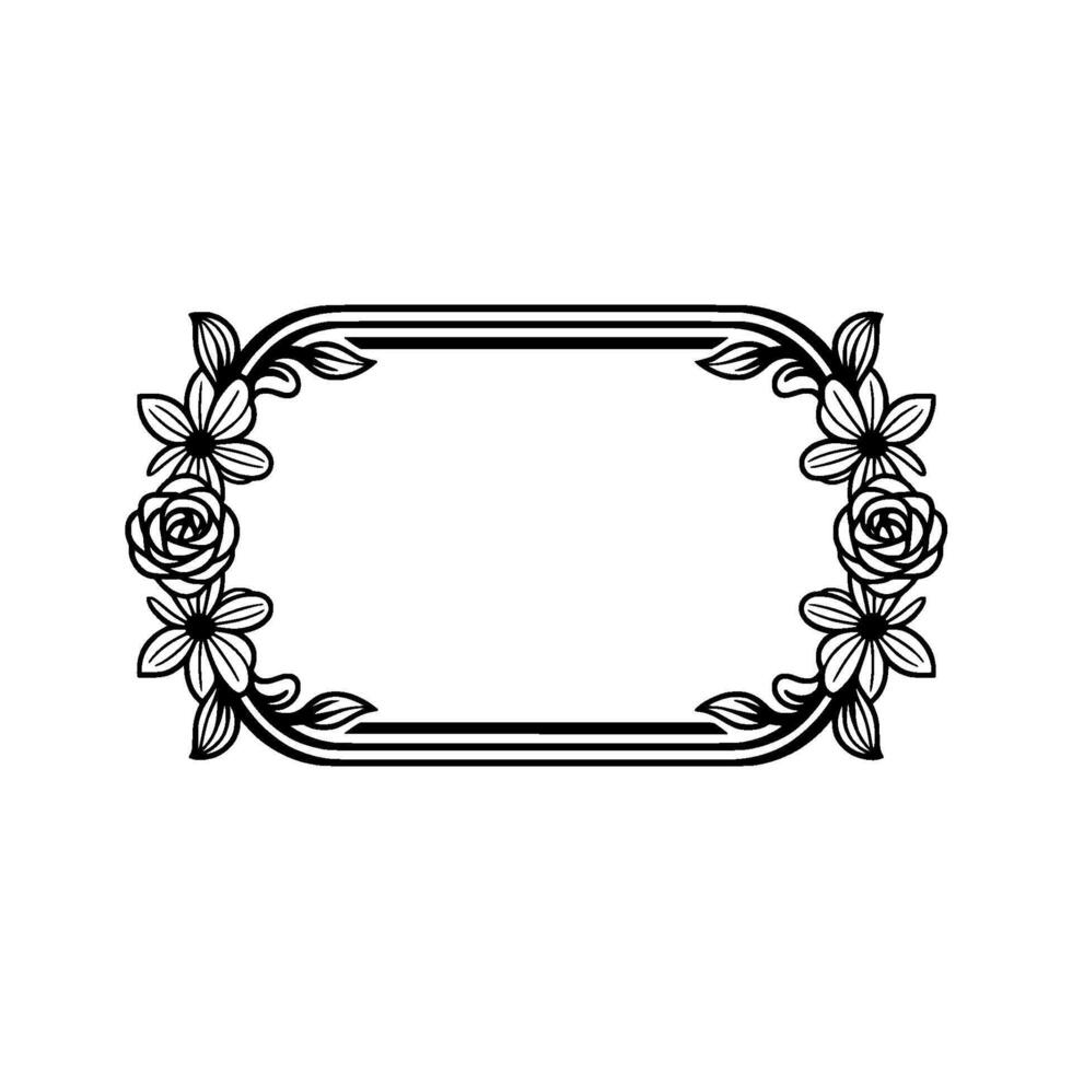 Elegant Floral Frame, Black Line Art, Invitation vector