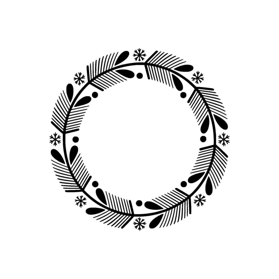 Minimalist Winter Wreath Black White Floral Ornament vector