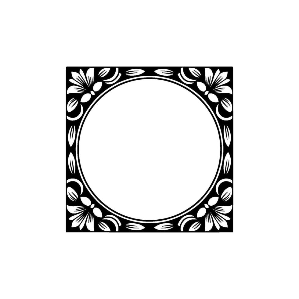 Elegant Black Floral Frame on White Circular Square Elements vector