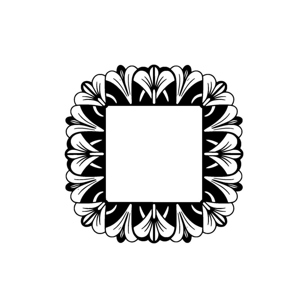 Elegant Floral Frame Black and White , Square Layout, Decorative Ornament. vector