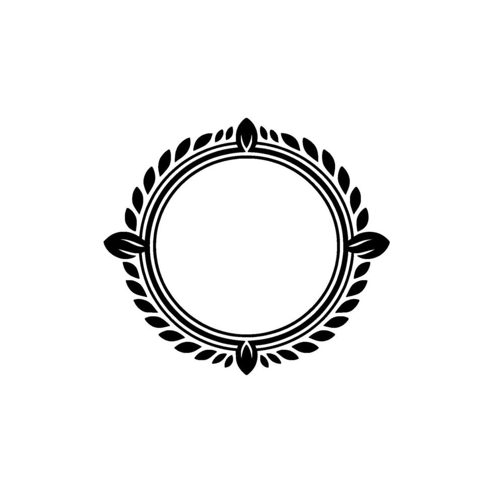 Elegant Black White Circular Frame with Leaf Motif vector