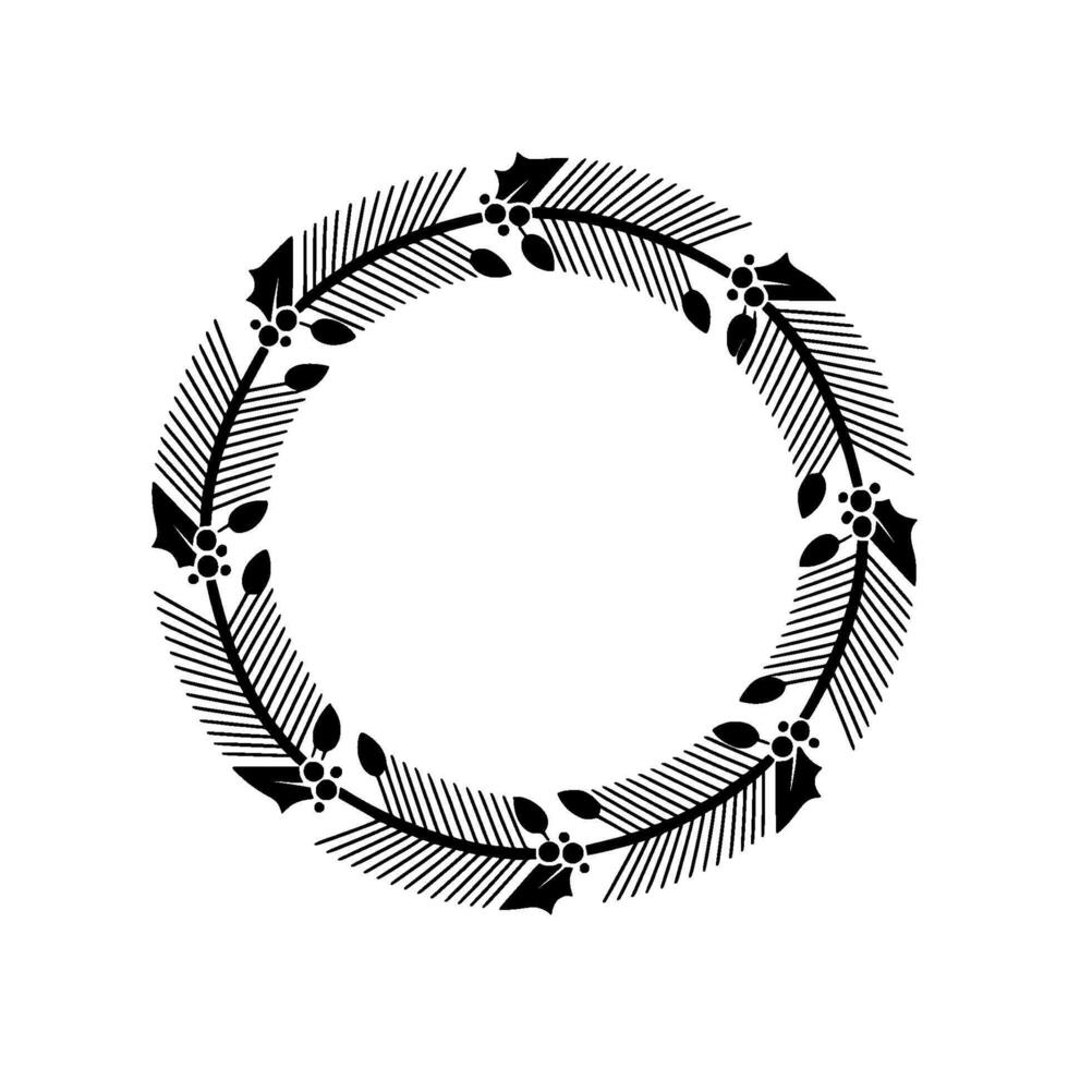 Minimalist Christmas Wreath Illustration Black and White vector