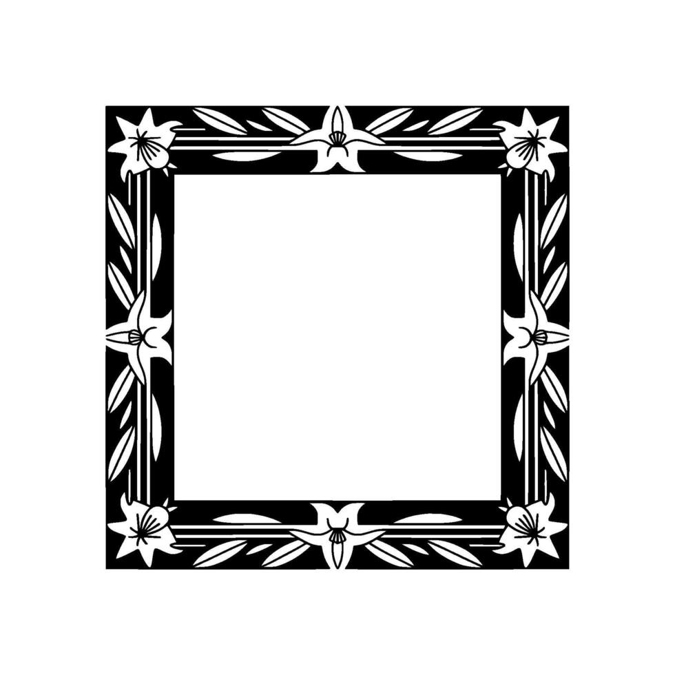 Elegant Floral Frame Illustration in Black and White, Art Deco Style vector