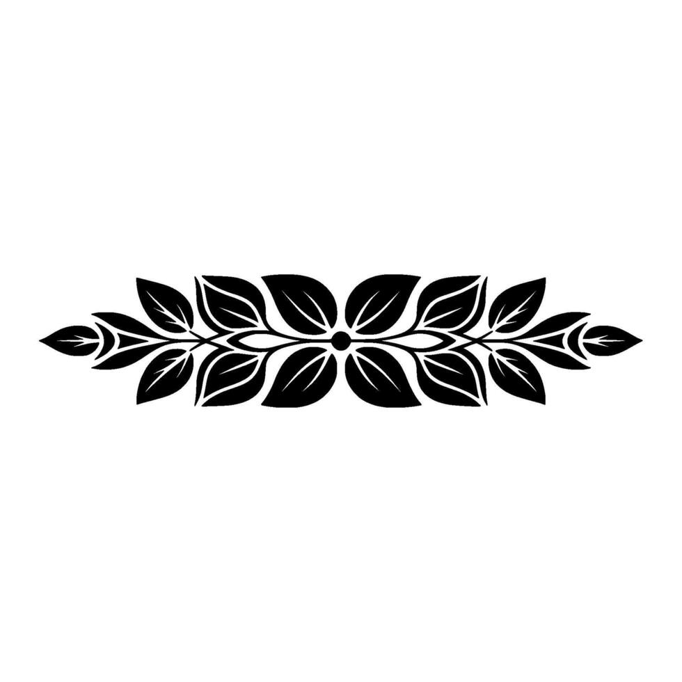 Elegant Floral Leaf Border Element, Black Silhouette on White vector