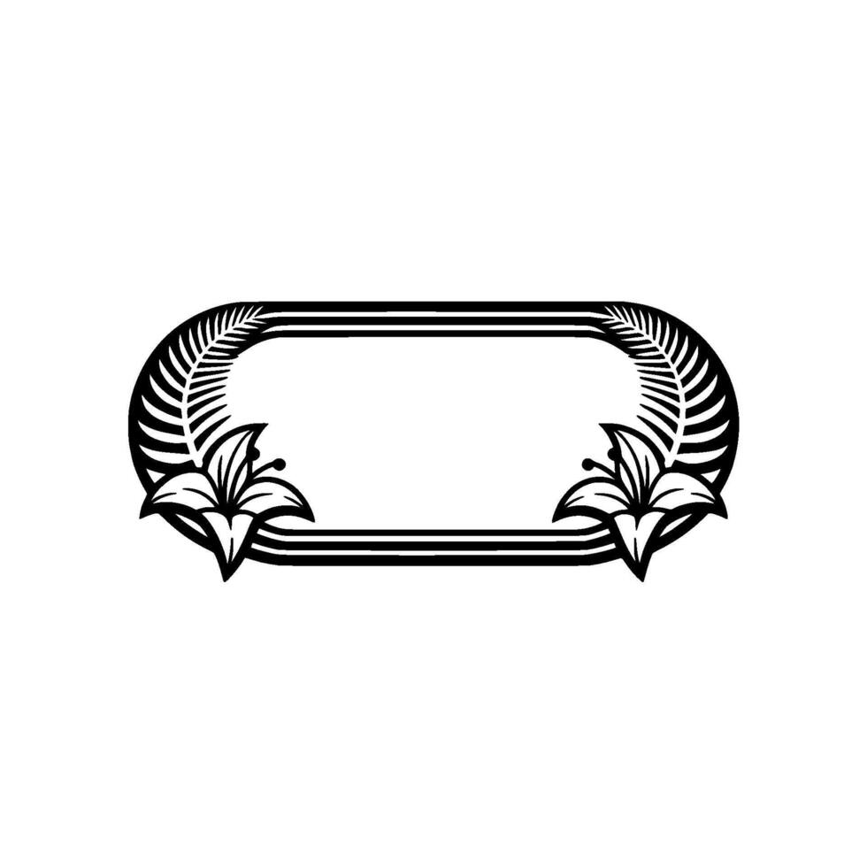 Black White Floral Oval Frame, Minimalist , vector