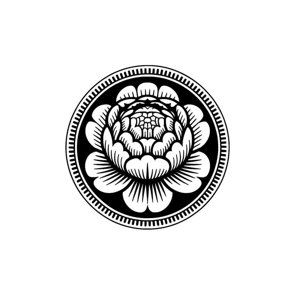 Elegant Black and White Floral Motif, Round , Minimalist vector