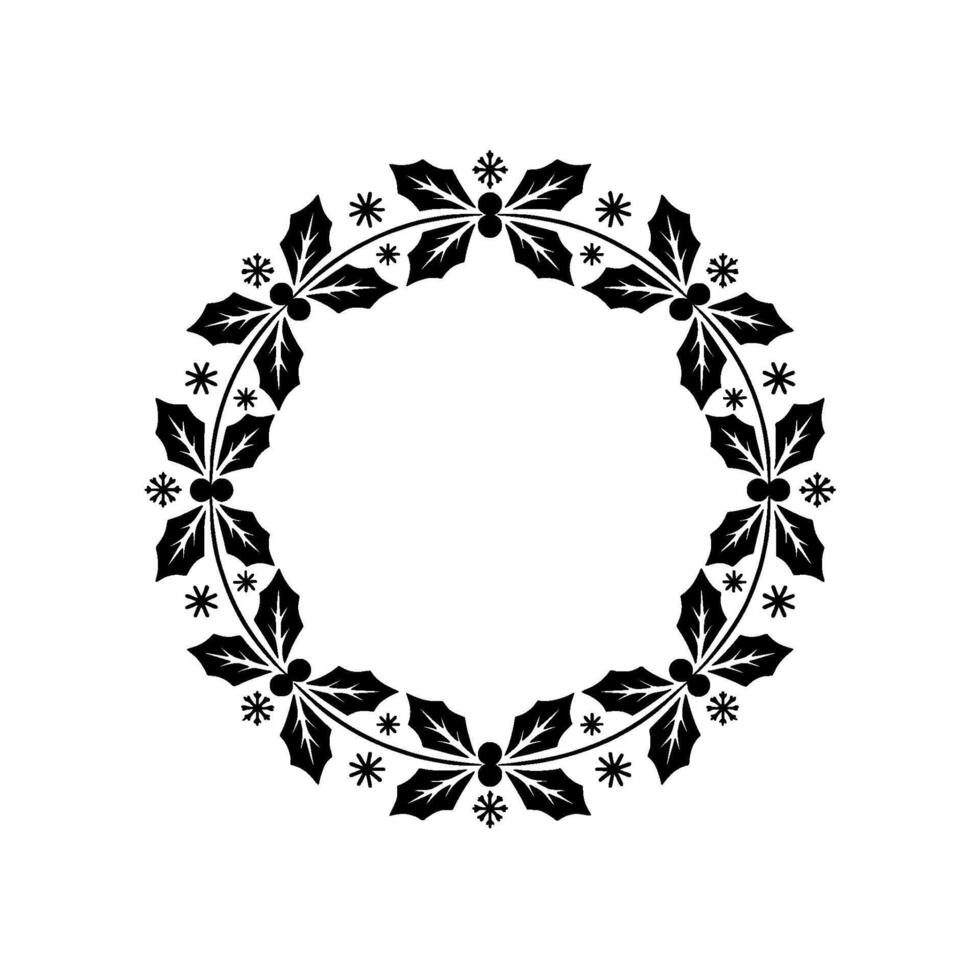 Elegant Black Holly Wreath Circle Frame For Christmas Holiday vector