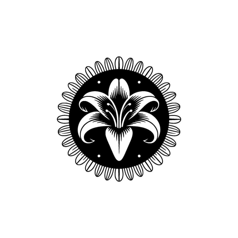 Elegant Black and White Lily , Floral Ornament, Minimalist vector