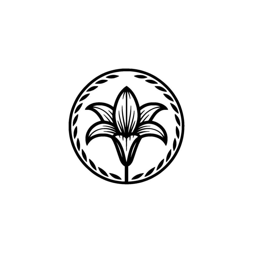 Elegant Black and White Lily Crest with Laurel Wreath vector