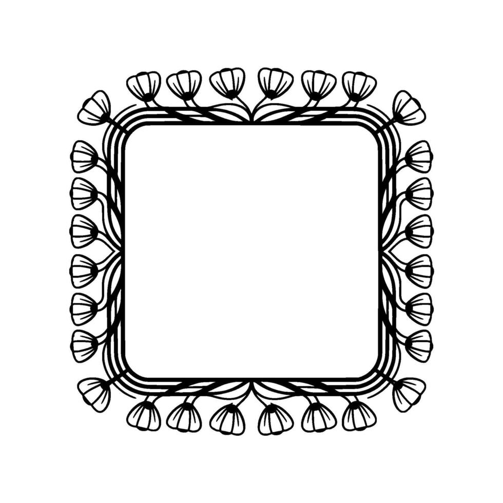 Elegant Floral Frame with Rounded Corners, Illustration, Black and White vector