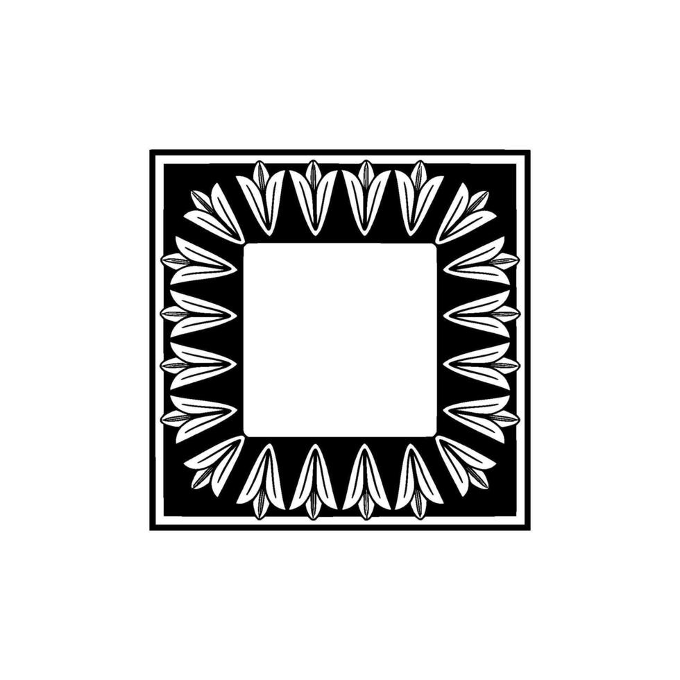 Geometric Floral Frame, Black White Minimalist vector