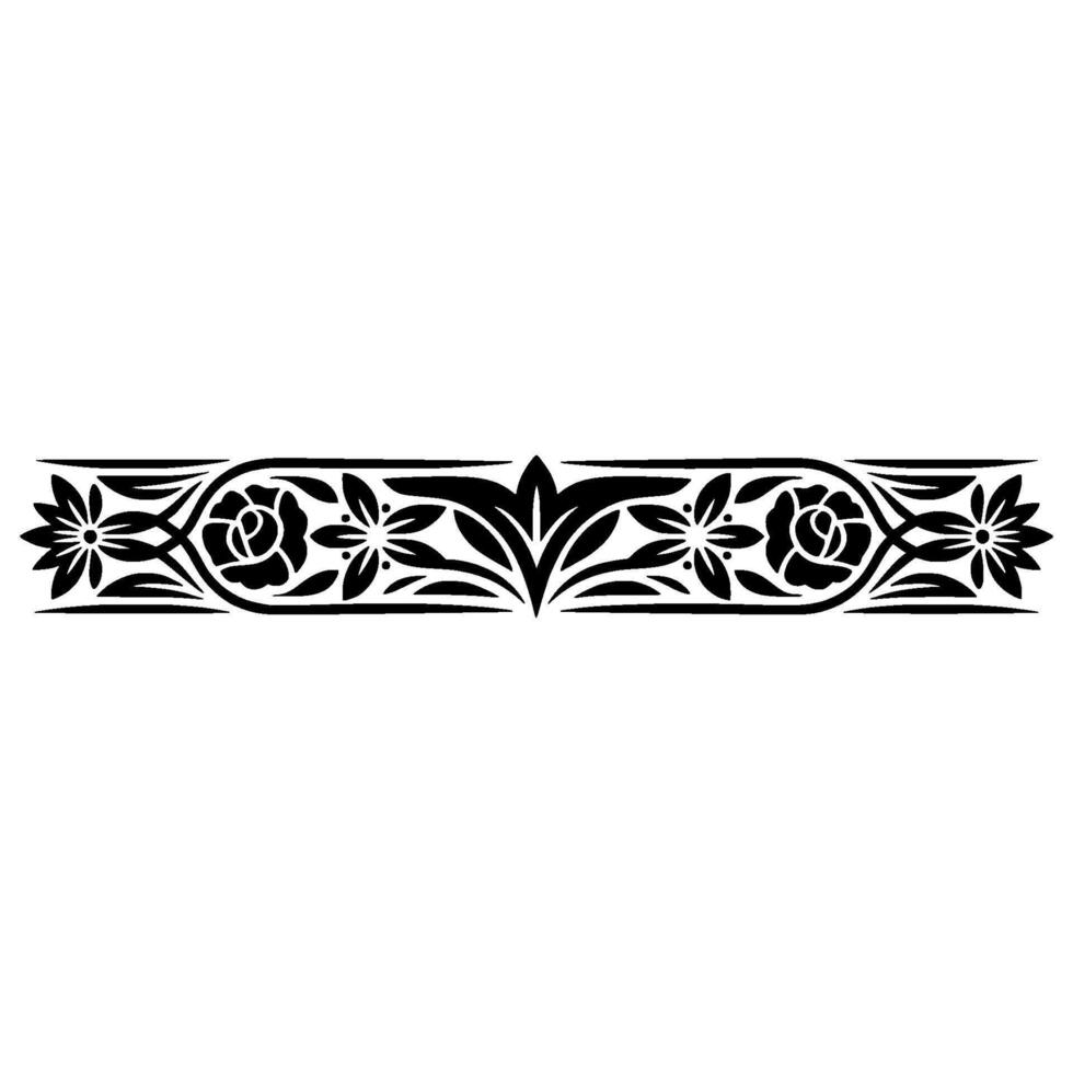 Floral Scroll Border Illustration, Black on White, Decorative Element vector