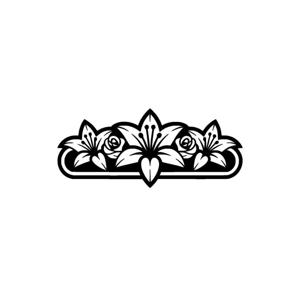 Black and White Floral Crest Elegant, Decorative, For Invitations vector
