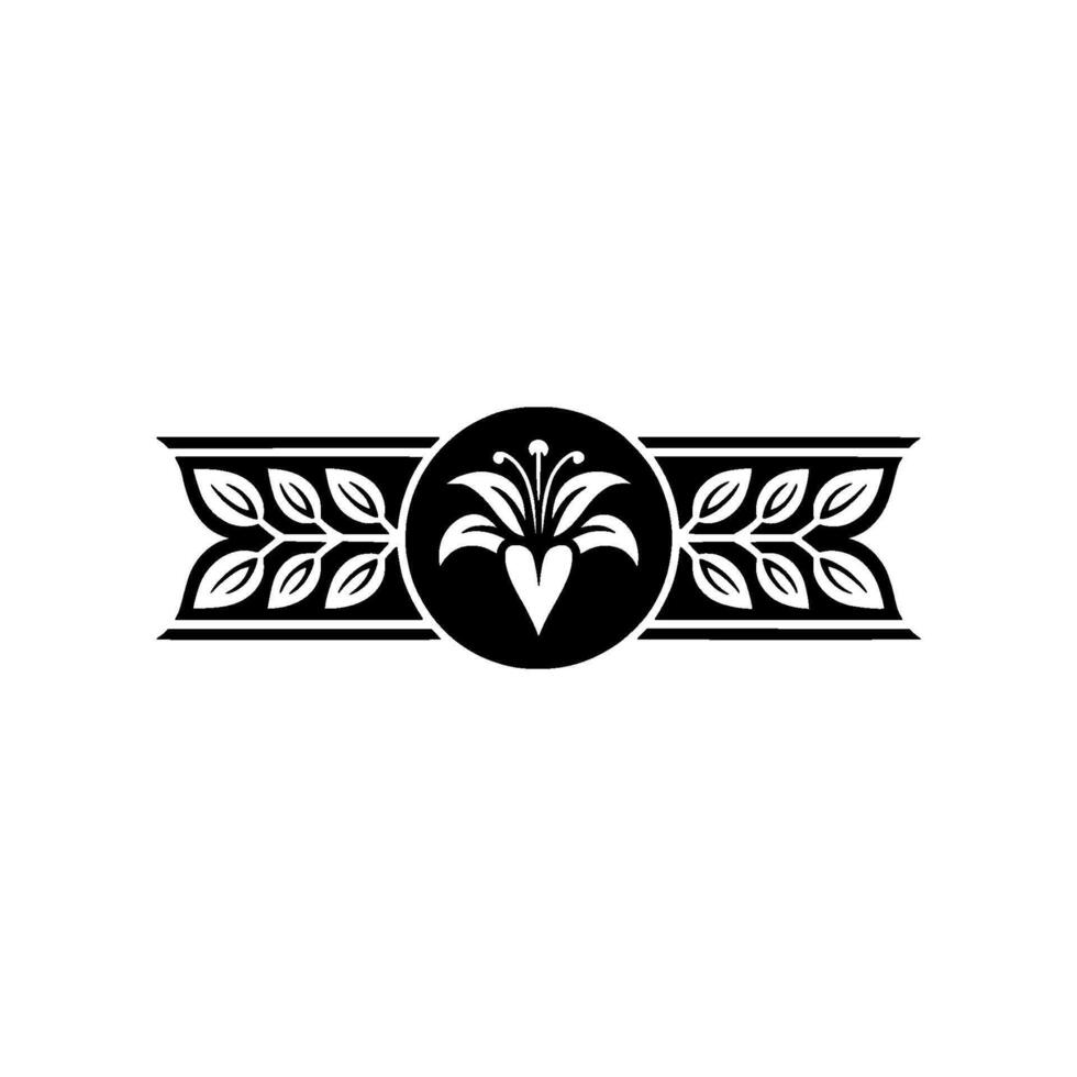 Black and White Floral Crest , Ornamental Border Element vector