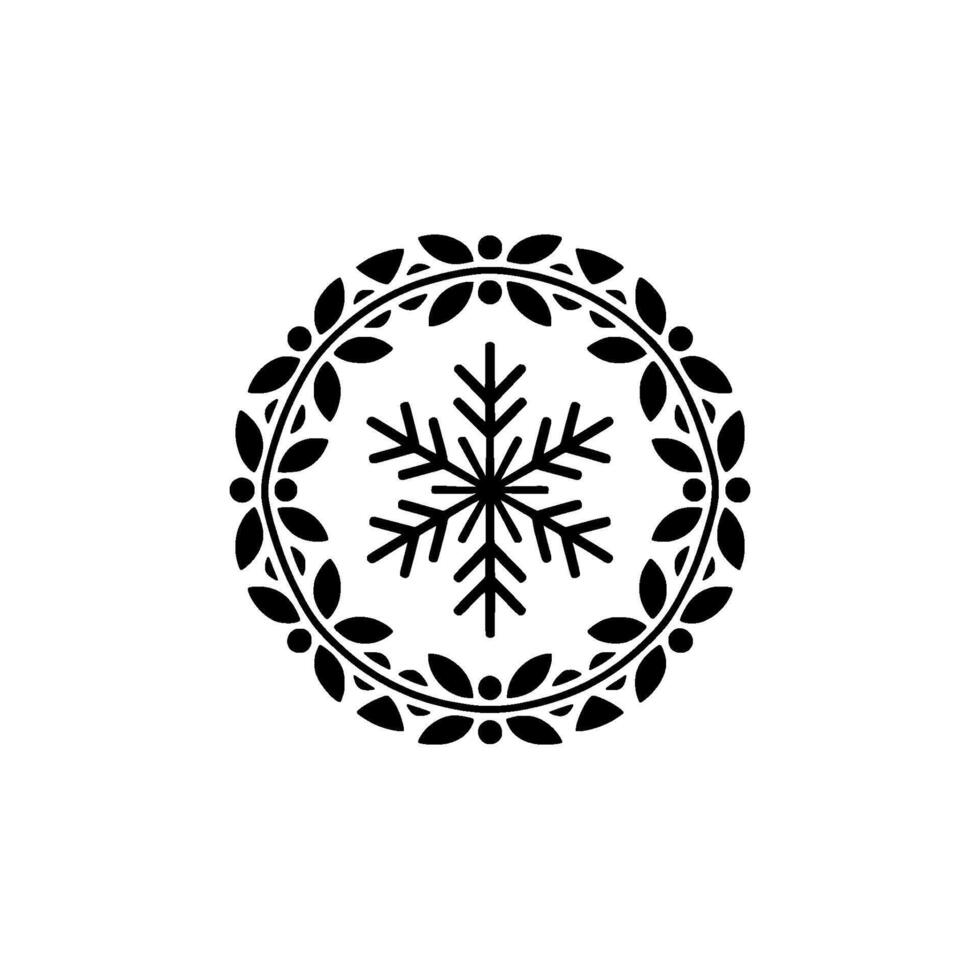 Elegant Snowflake Emblem in Wreath Minimalist Christmas vector
