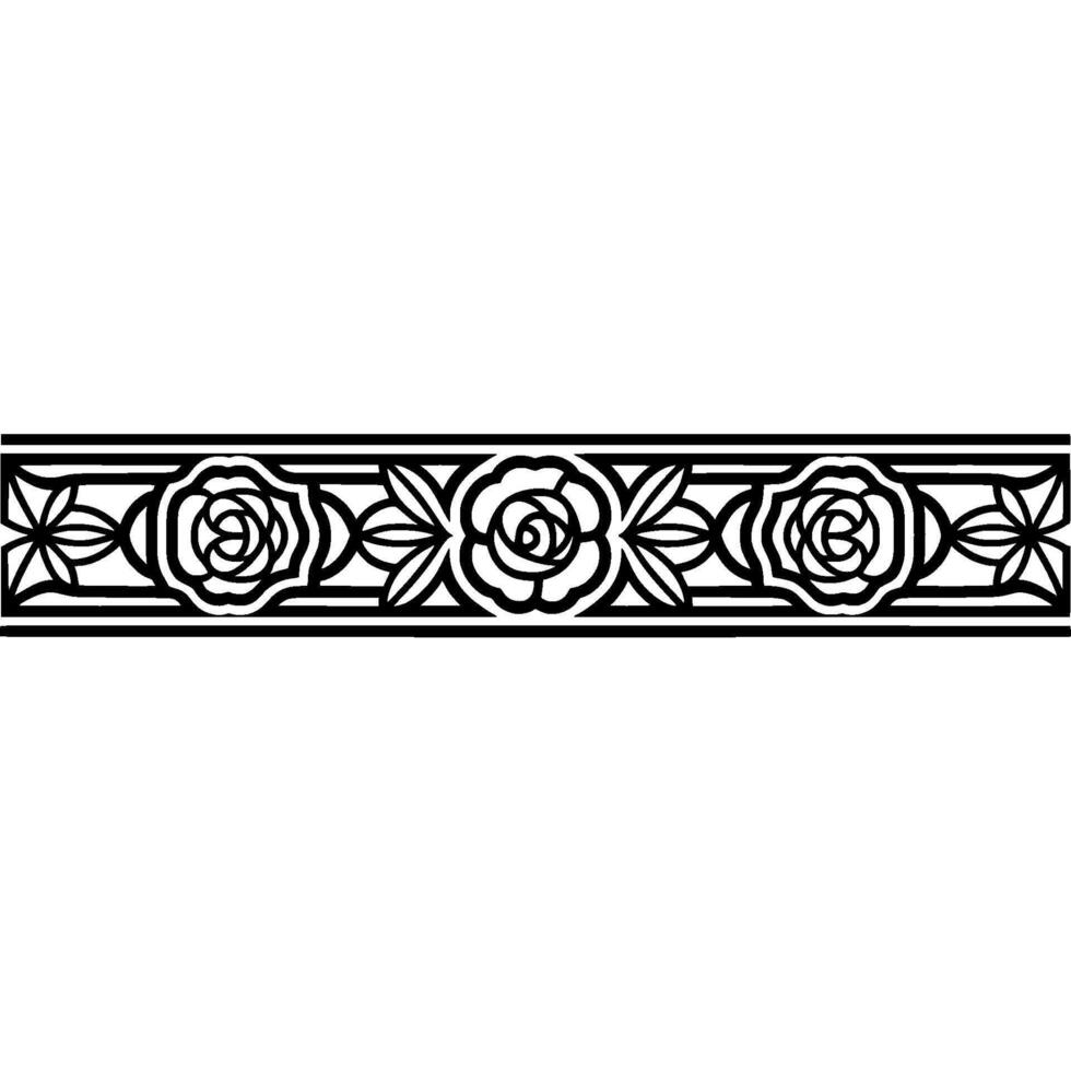 Elegant Floral Border Black and White Rose Motif on White Background vector