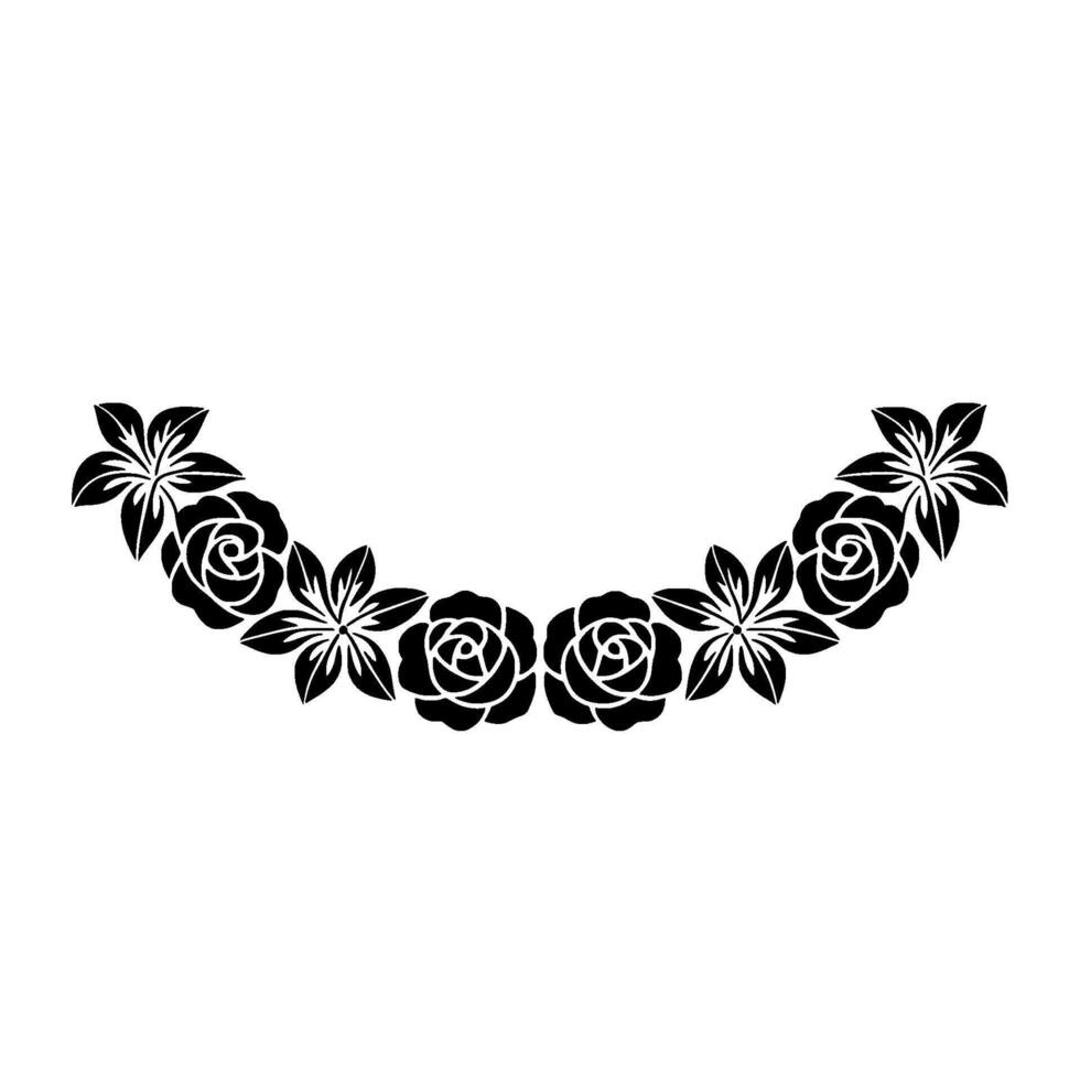 Elegant Floral Crescent Black Silhouette on White vector
