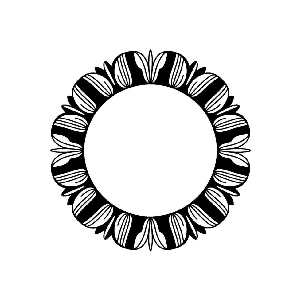 Elegant Black Floral Circular Frame on Textured White Background vector
