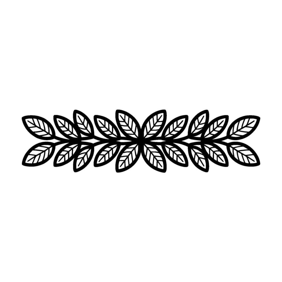 Black Leafy Border, Floral Element on White, Minimalist vector