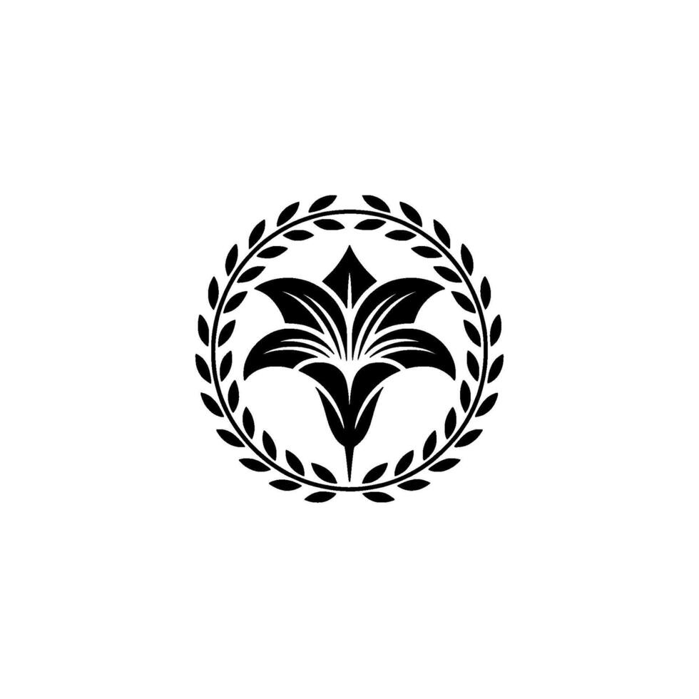 Elegant Floral Emblem Black Lily and Laurel Wreath on White Background vector