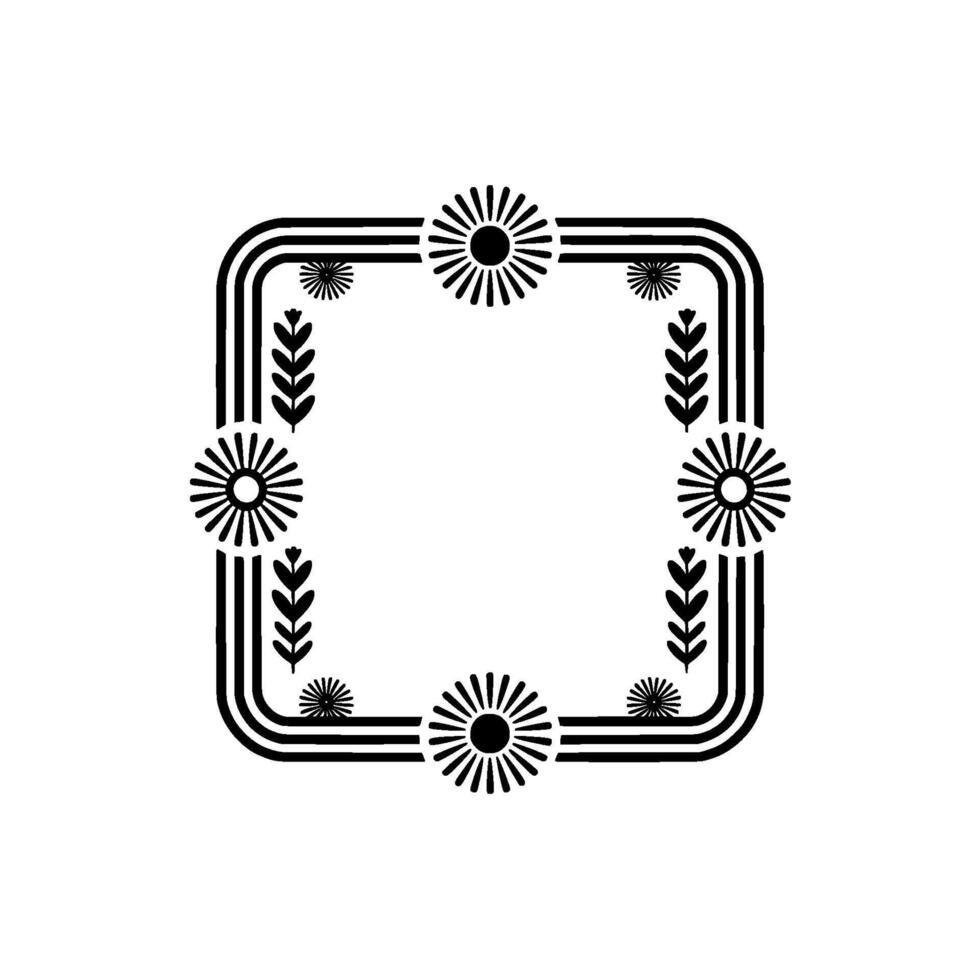 Minimalist Floral Frame Black White, Retro, Geometric vector