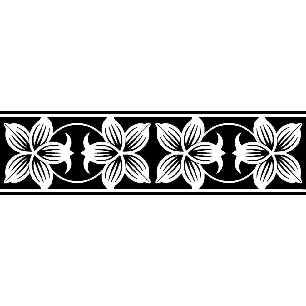 Floral Border Ornament Black White Symmetry, Decorative vector