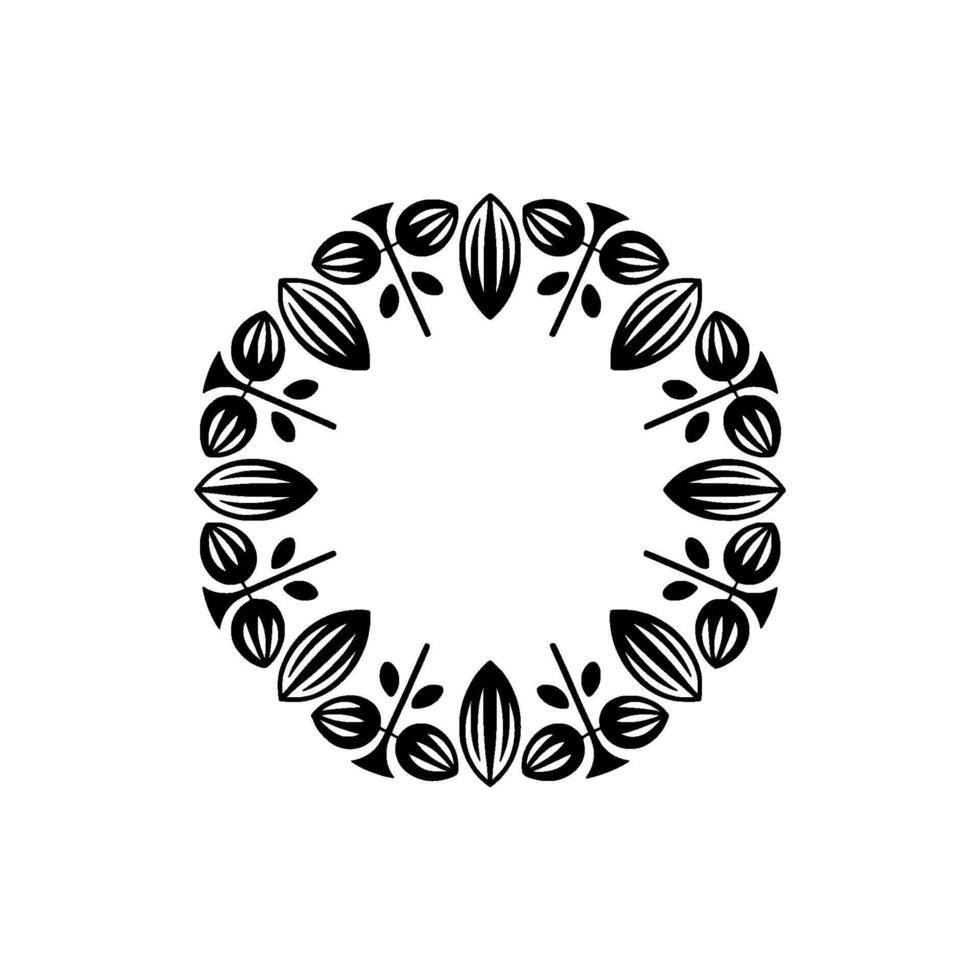 Minimalist Botanical Circle Frame, Black and White, Modern vector