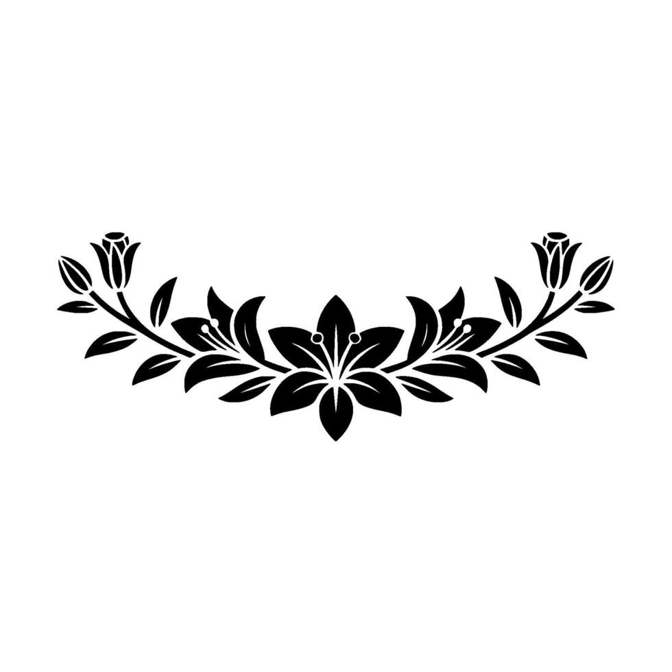 Elegant Floral Silhouette Black White Botanical Border Element vector