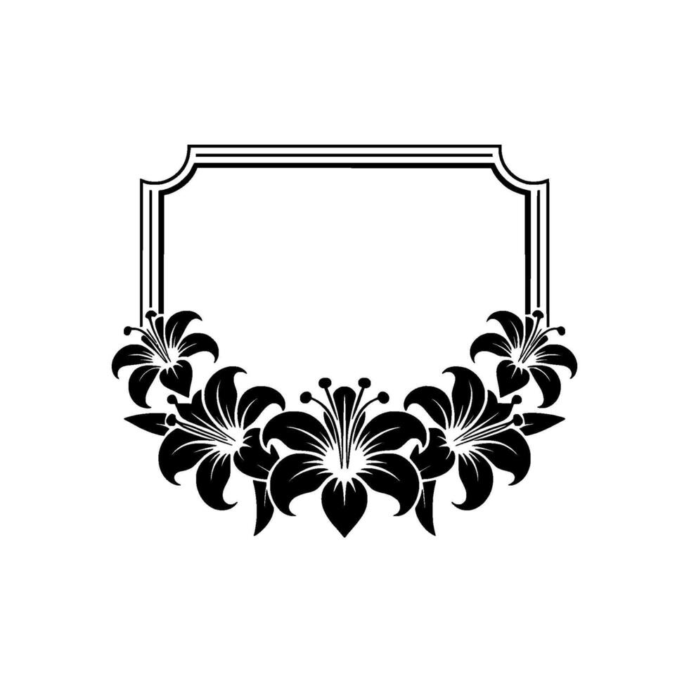 Elegant Black Lily Frame on Soft White Background vector