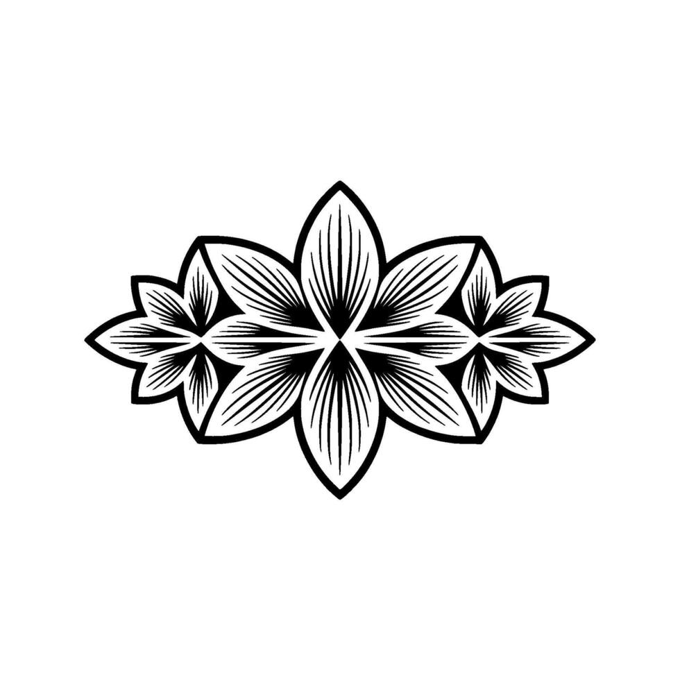 Elegant Floral Motif Illustration Black White, Geometric vector
