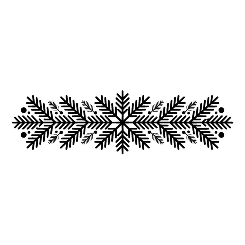Minimalist Black Snowflake Pine Branch Border on White vector