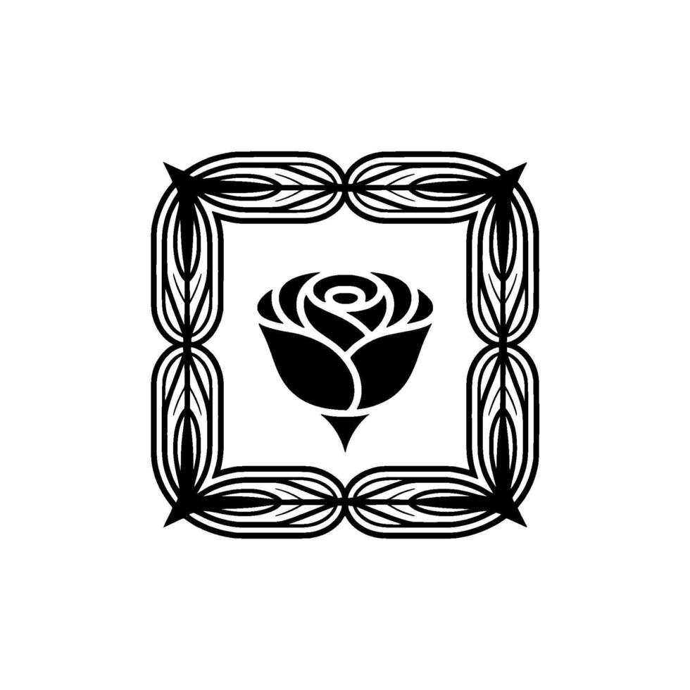 Black Rose in Decorative Square Frame vector