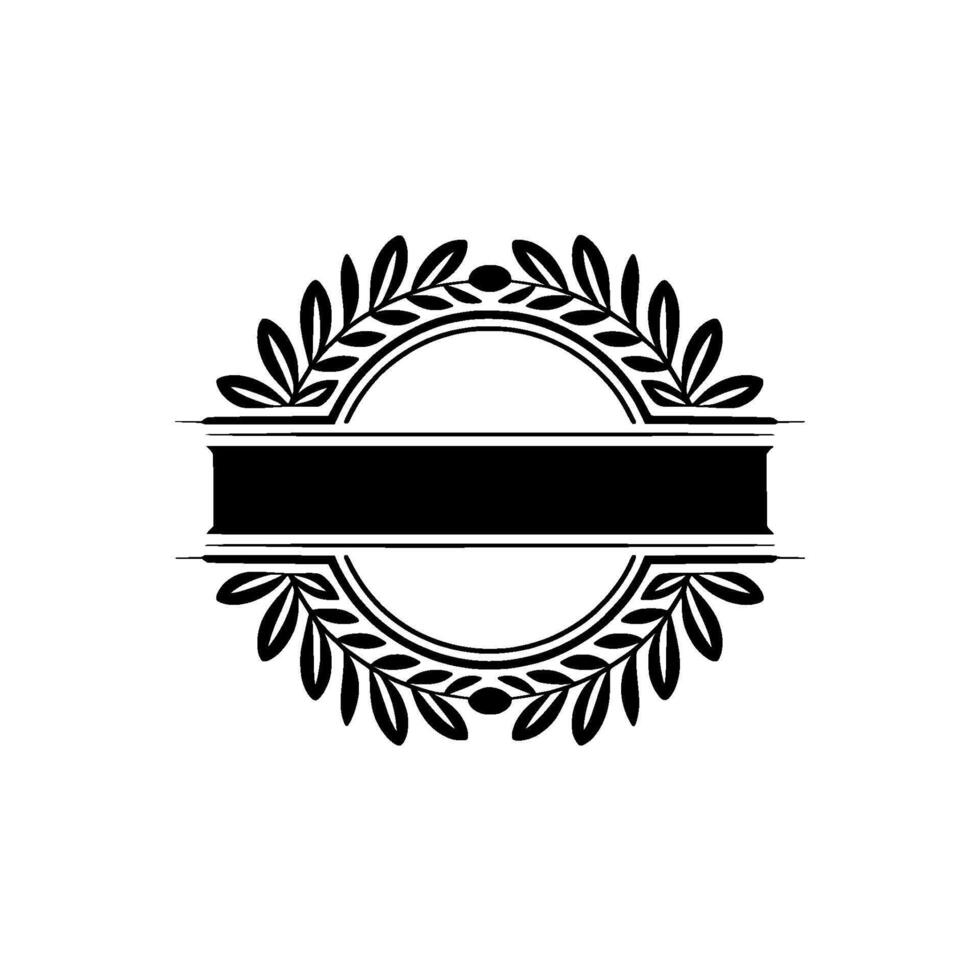 Elegant Black and White Laurel Wreath Emblem with Space For Text vector