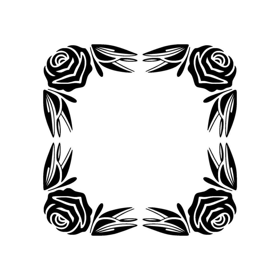 Minimalist Floral Frame Black Roses and Leaves on Light Background vector