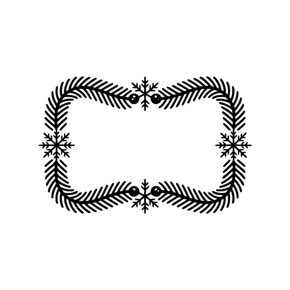 Minimalist Christmas Frame with Fir, Berries, and Snowflakes vector